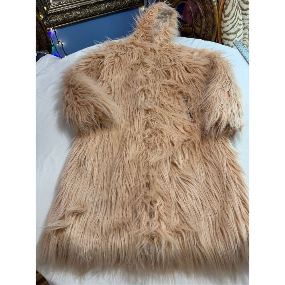 NWT Chaser Faux Fur Long Shaggy Coat Blush Pink Quilted Lined Jacket Size Small